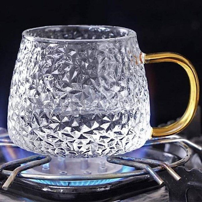 لیوان پیرکس دسته عسلی مدل برفی تپل